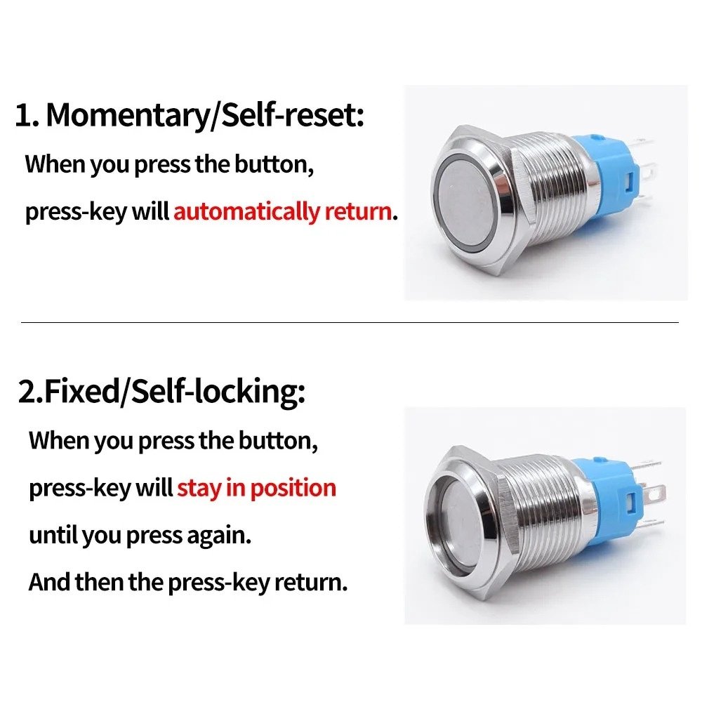 16mm Metal Push Button Switch - 3/6/12/24/110/220/230V Momentary or Latching On Off Switch 304 stainless steel - Image 8
