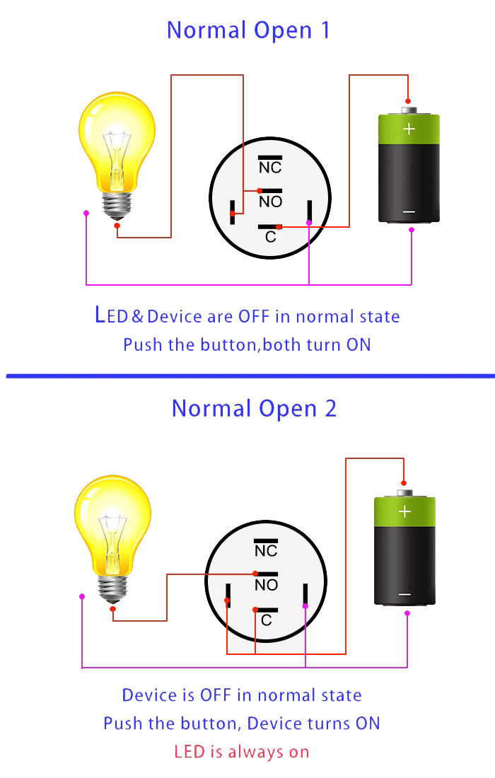 T-BL series 1NO + 1NC metal push button switch wiring diagram