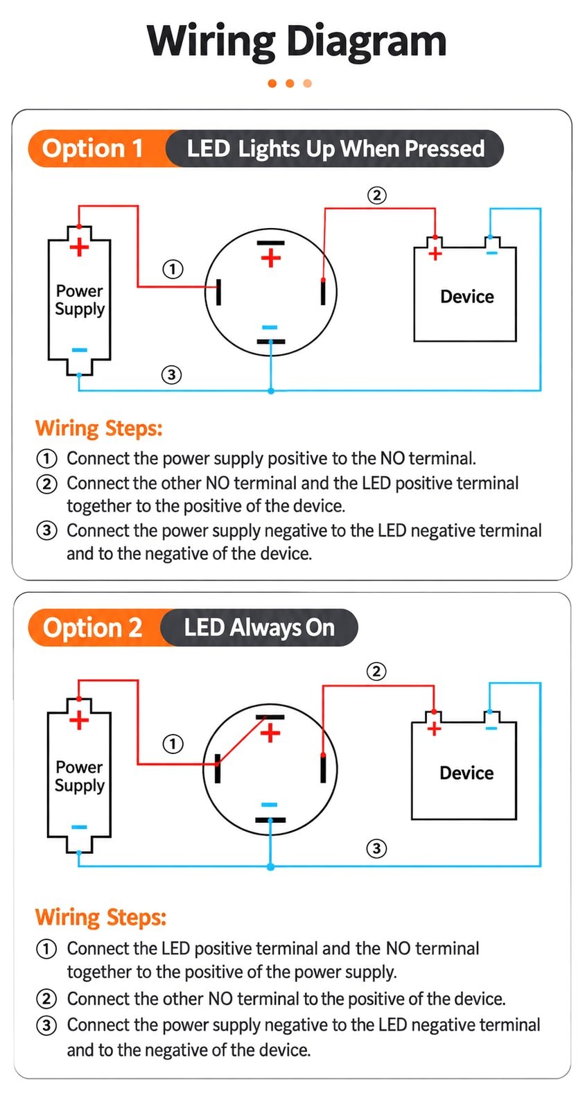 1NO metal push button switch wiring diagram