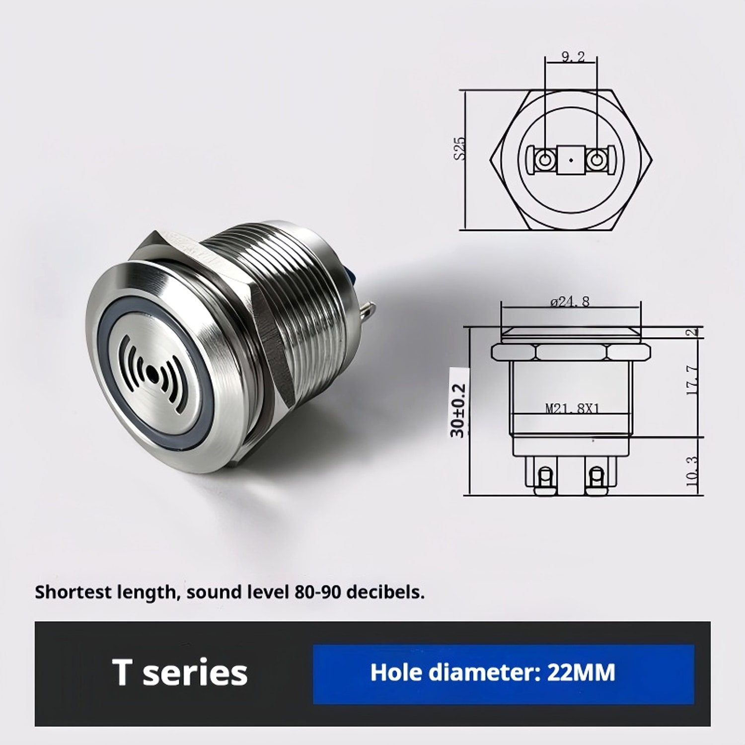 22mm long thread metal buzzer supporting 230V voltage