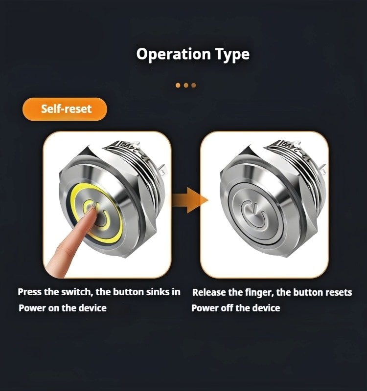 mini 12V metal push button switch application detail
