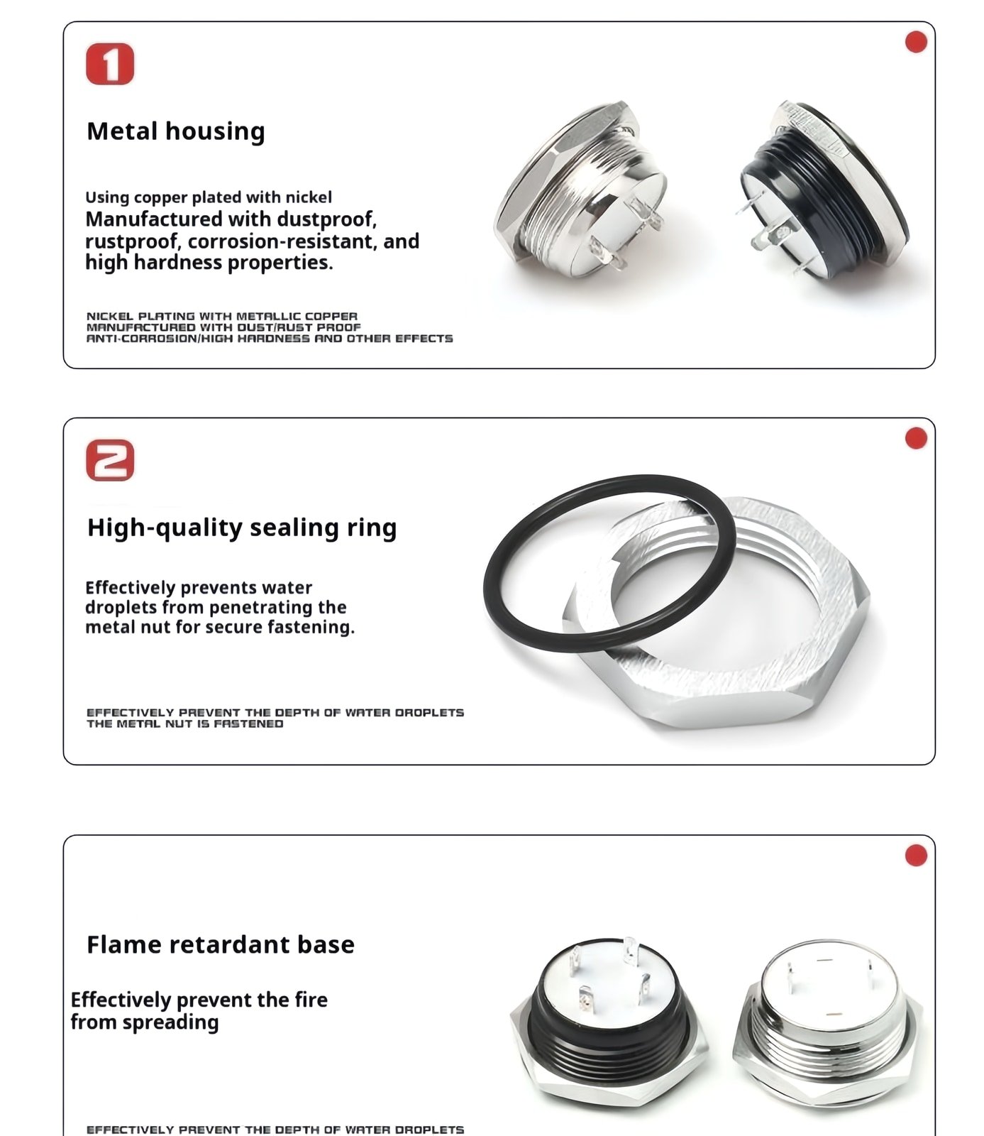short body metal push button switch structure detail