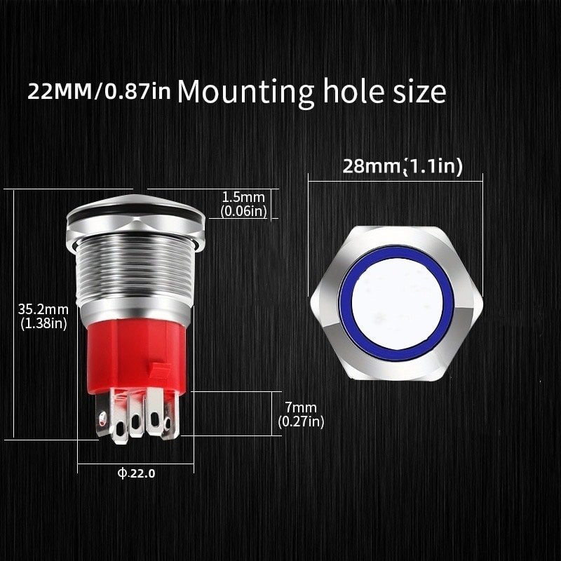 22mm metal push button switch dimensions