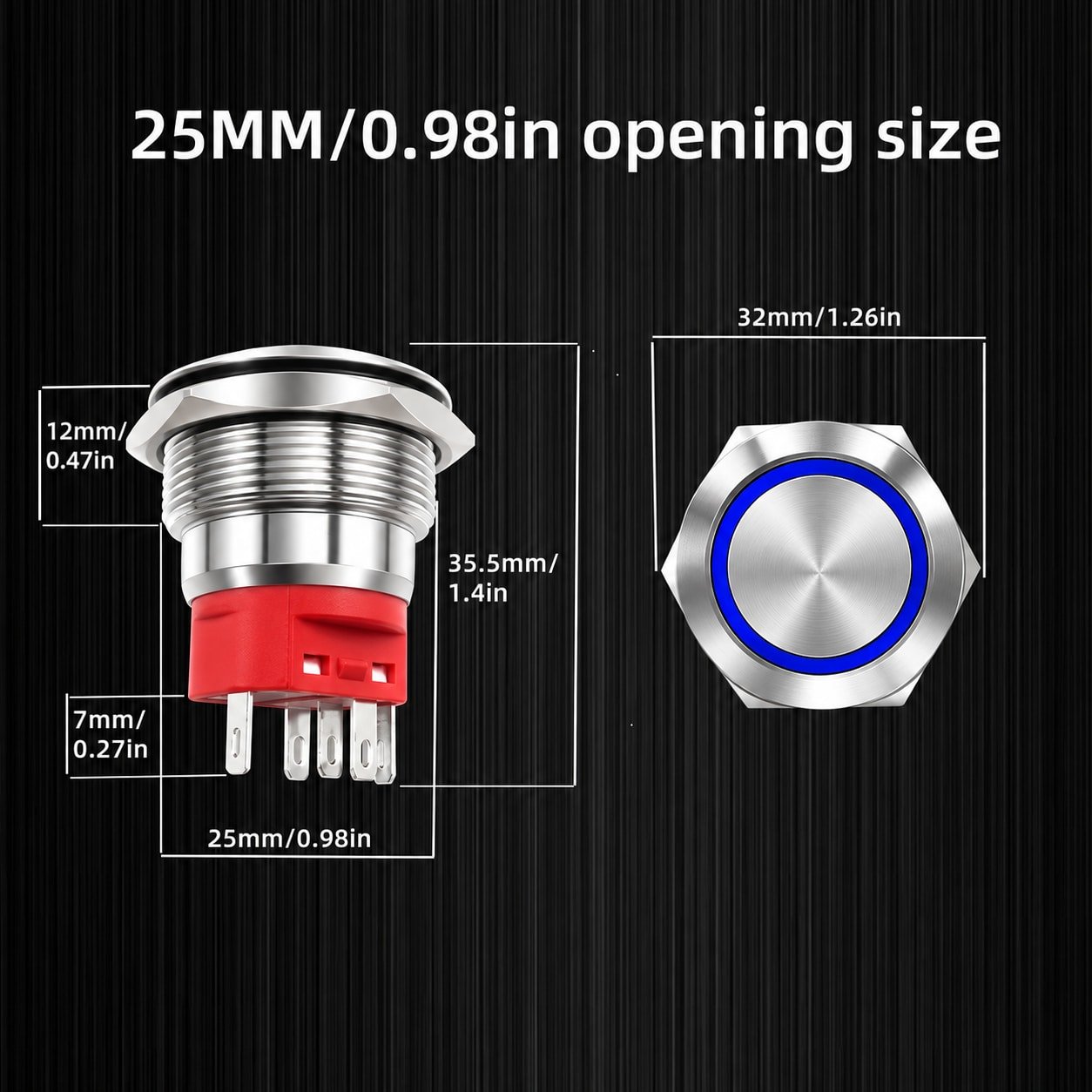 25mm metal push button switch dimensions