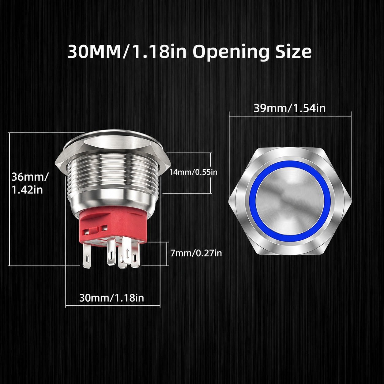 30mm metal push button switch dimensions