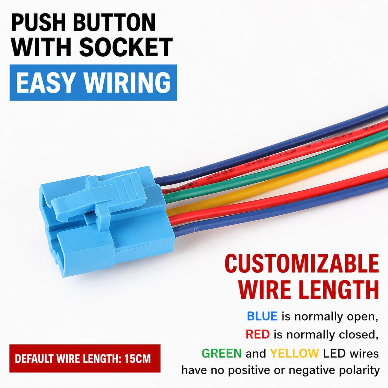 metal push button switch with socket customizable wire length