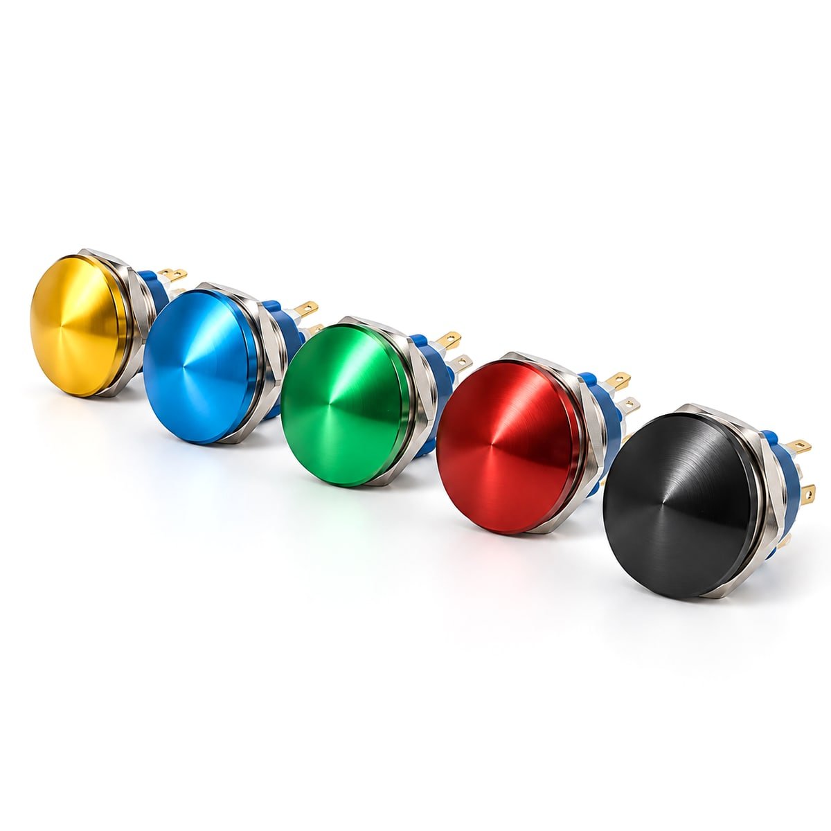 mushroom head metal push button switch with red yellow blue green black head colors