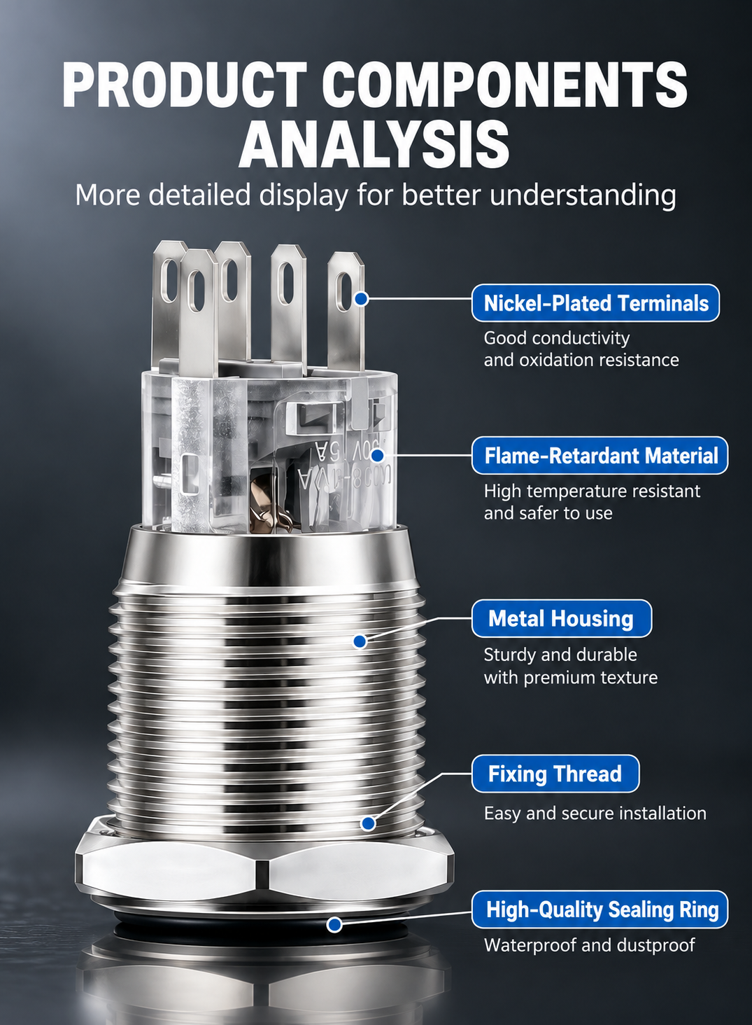 Metal push button switch contact and structure analysis