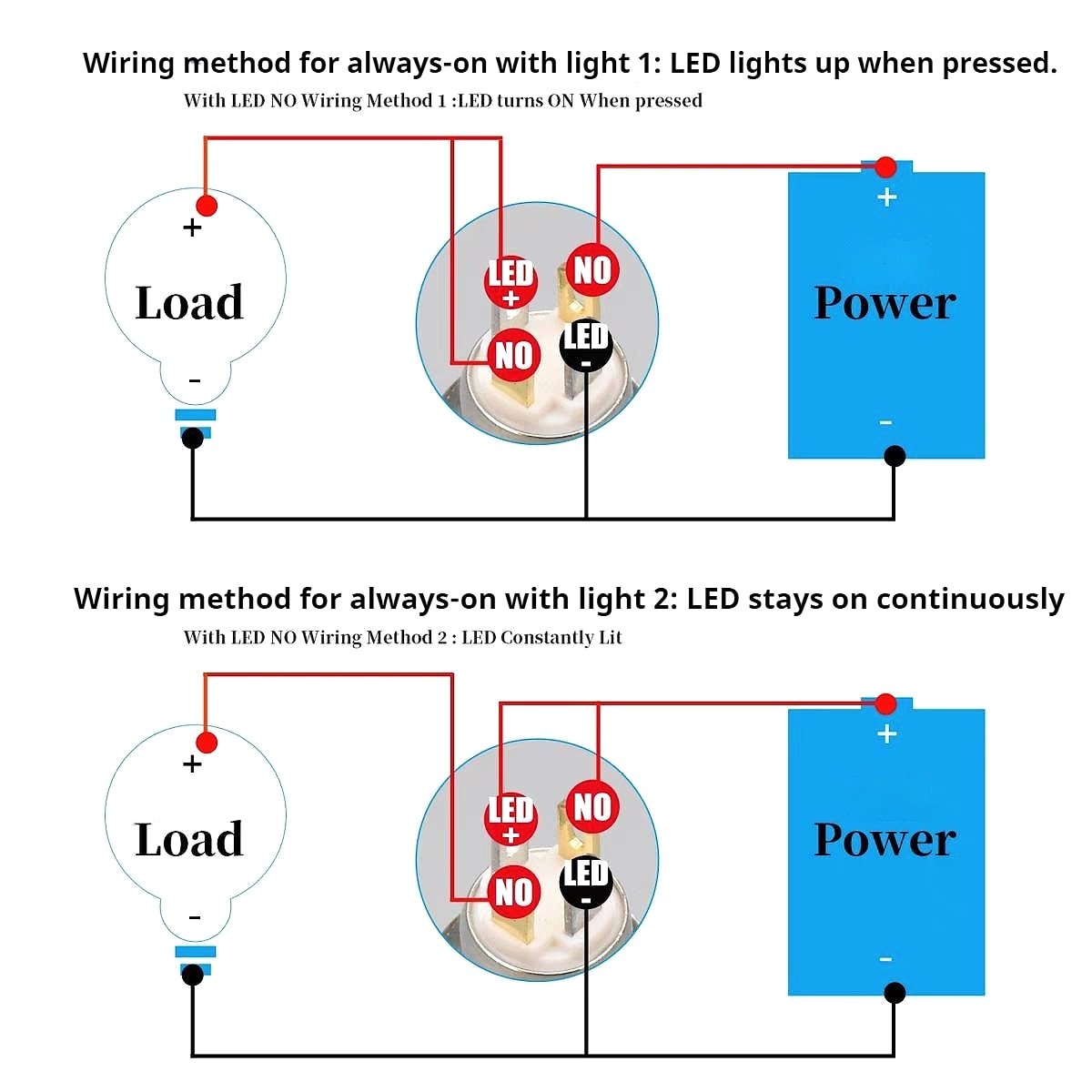 mini metal push button switch 1NO wiring diagram